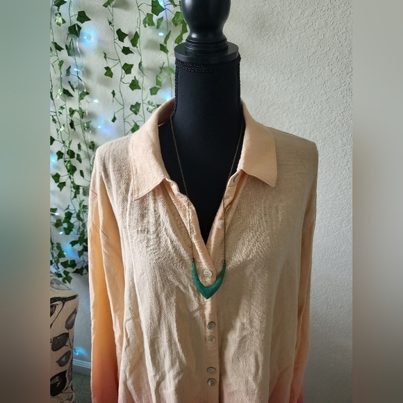 Soft Surroundings OSFM 100% Cotton Ocean Orange Ombre Button Up Tunic Shirt - Picture 2 of 7